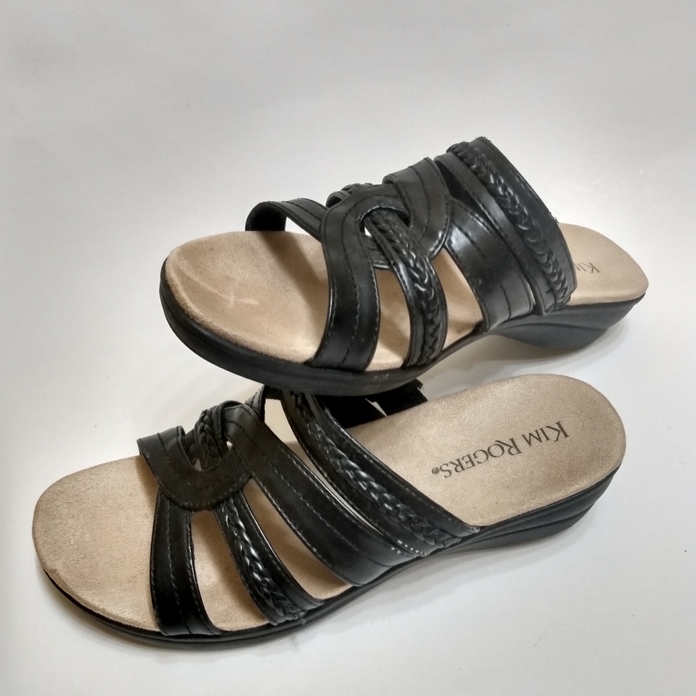 Kim Rogers "Domina" Black Slip-on Wedge Sandals